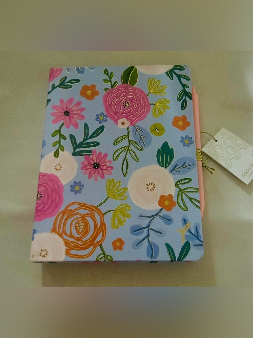 New Papyrus Floral Notebook 6” x 8” 224 Ivory Lined Pages Pen Attached